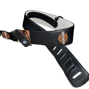 Harley Davidson Black Leather Guitar Strap Embroderied Bar & Shield HD-S009 NIP